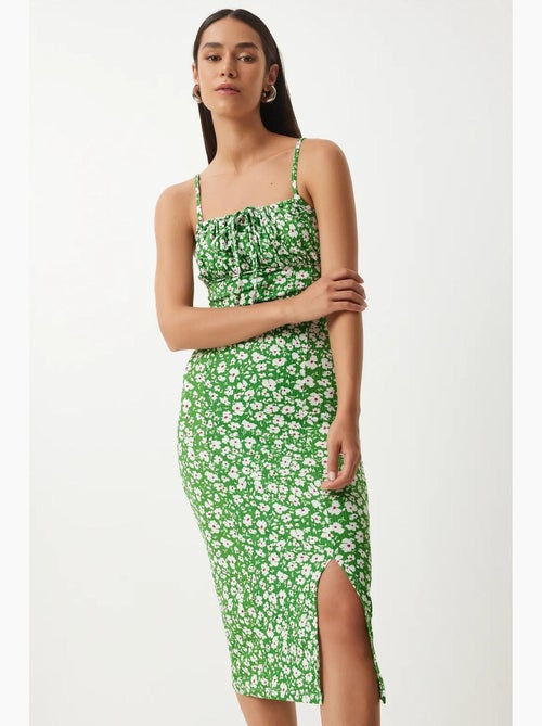 Abito midi bodycon a coste floreale con spacco istanbul - Kiabi