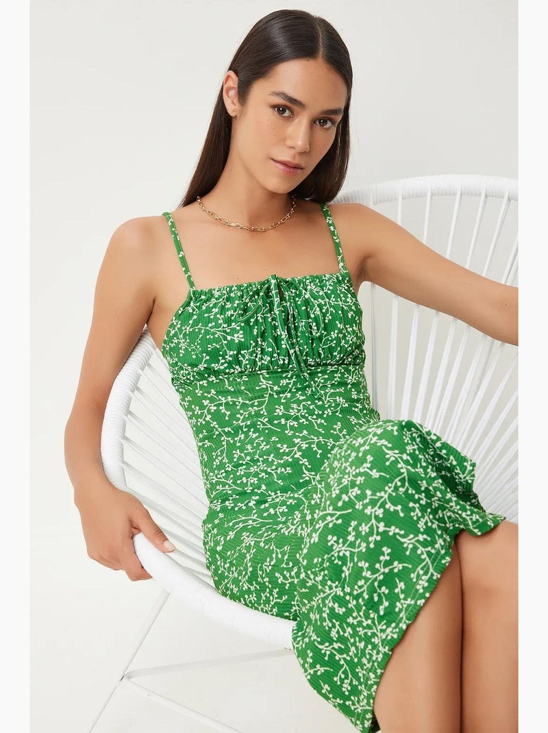Abito midi bodycon a coste floreale con spacco istanbul Verde - Kiabi