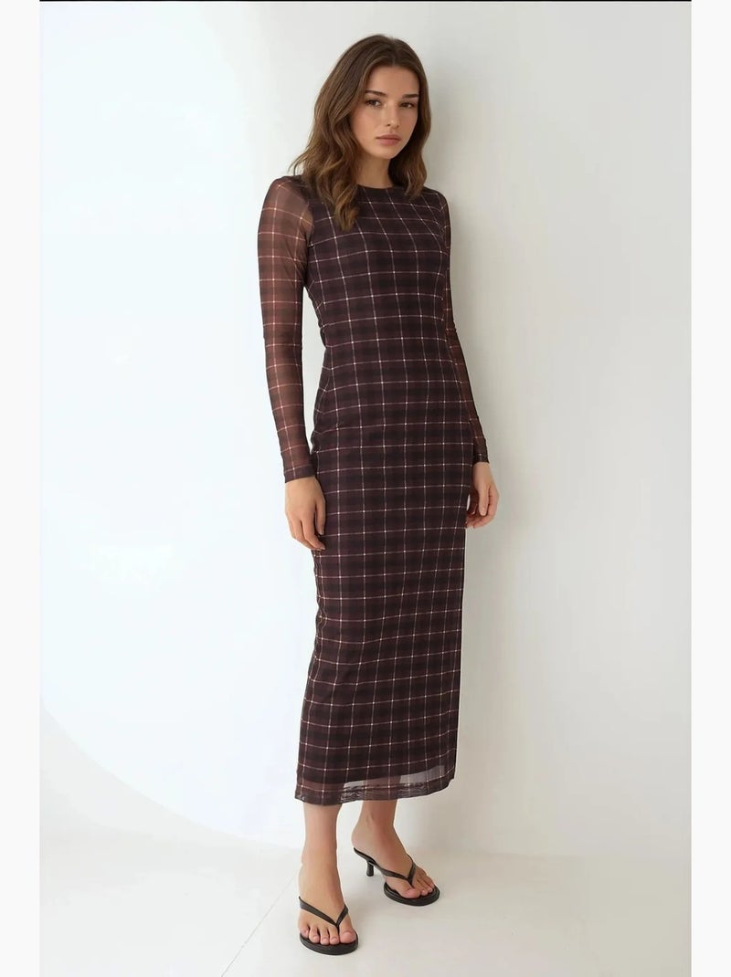 Abito midi bodycon a quadri hiccup Marrone cioccolato - Kiabi