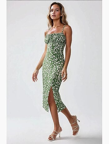 Abito midi bodycon con stampa floreale all-over e spacco hiccup