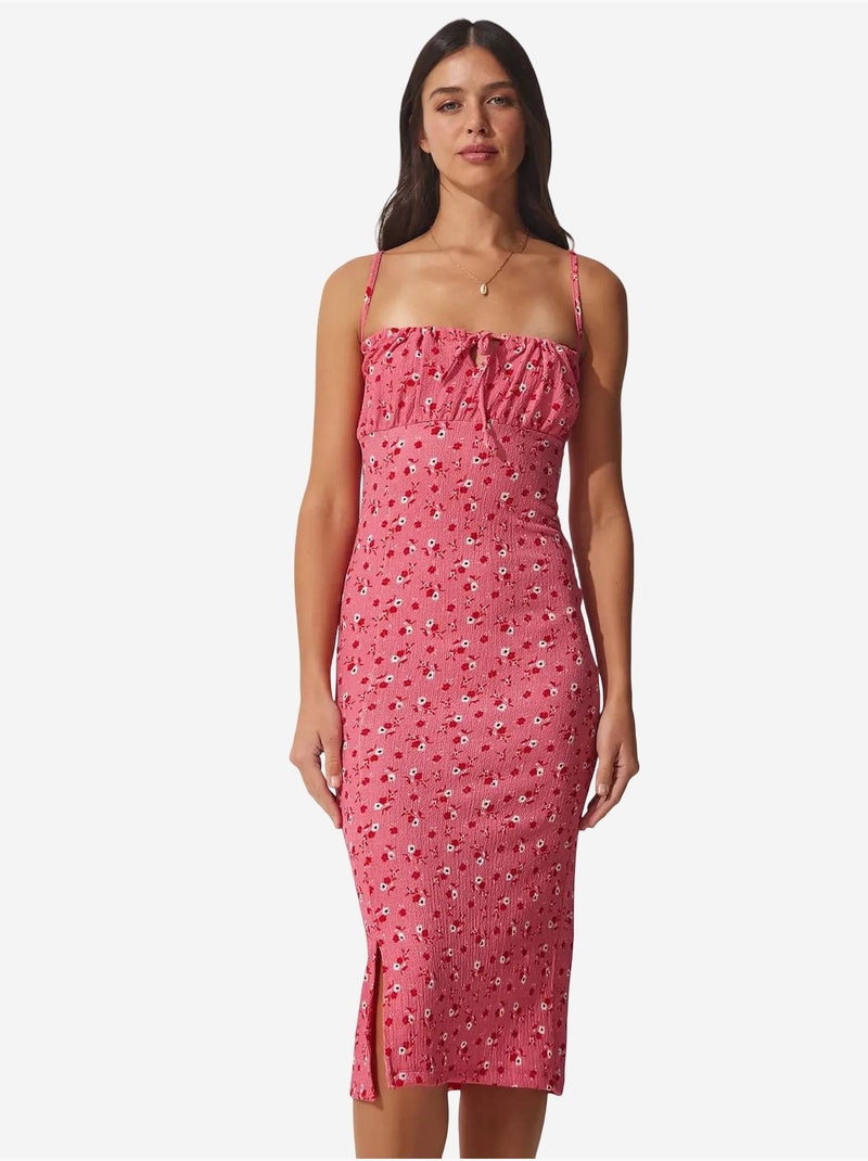 Abito midi bodycon floreale con spacco istanbul Rosa chiaro - Kiabi