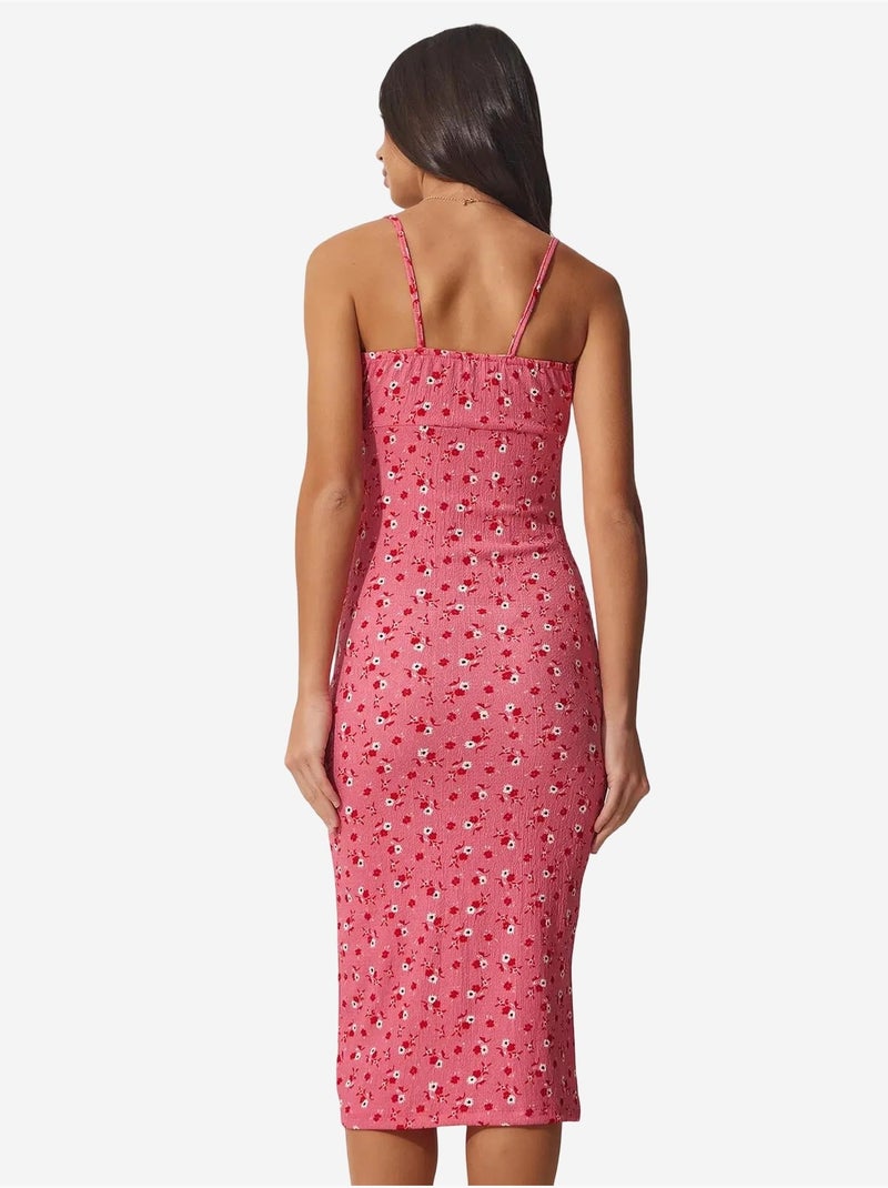 Abito midi bodycon floreale con spacco istanbul Rosa chiaro - Kiabi