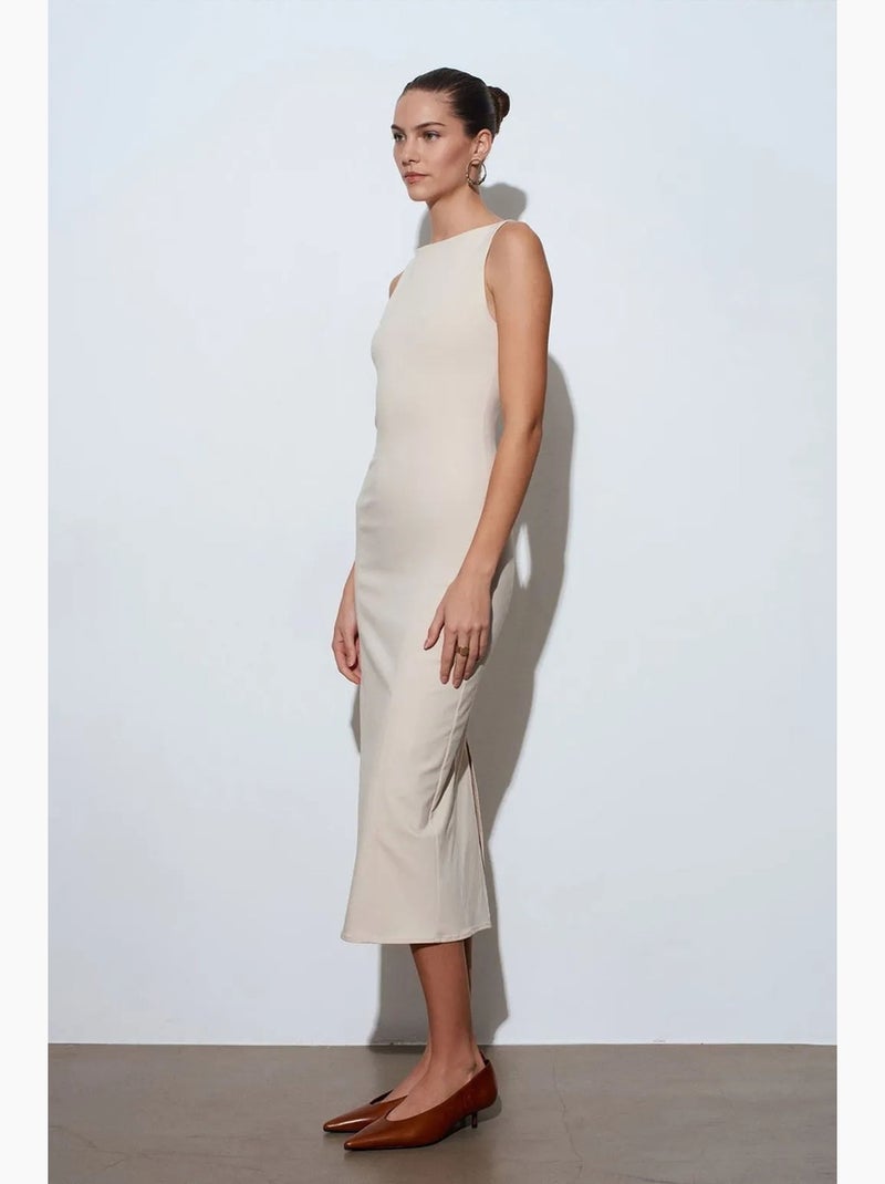 Abito midi bodycon senza maniche con spacco dilvin Beige argilla - Kiabi