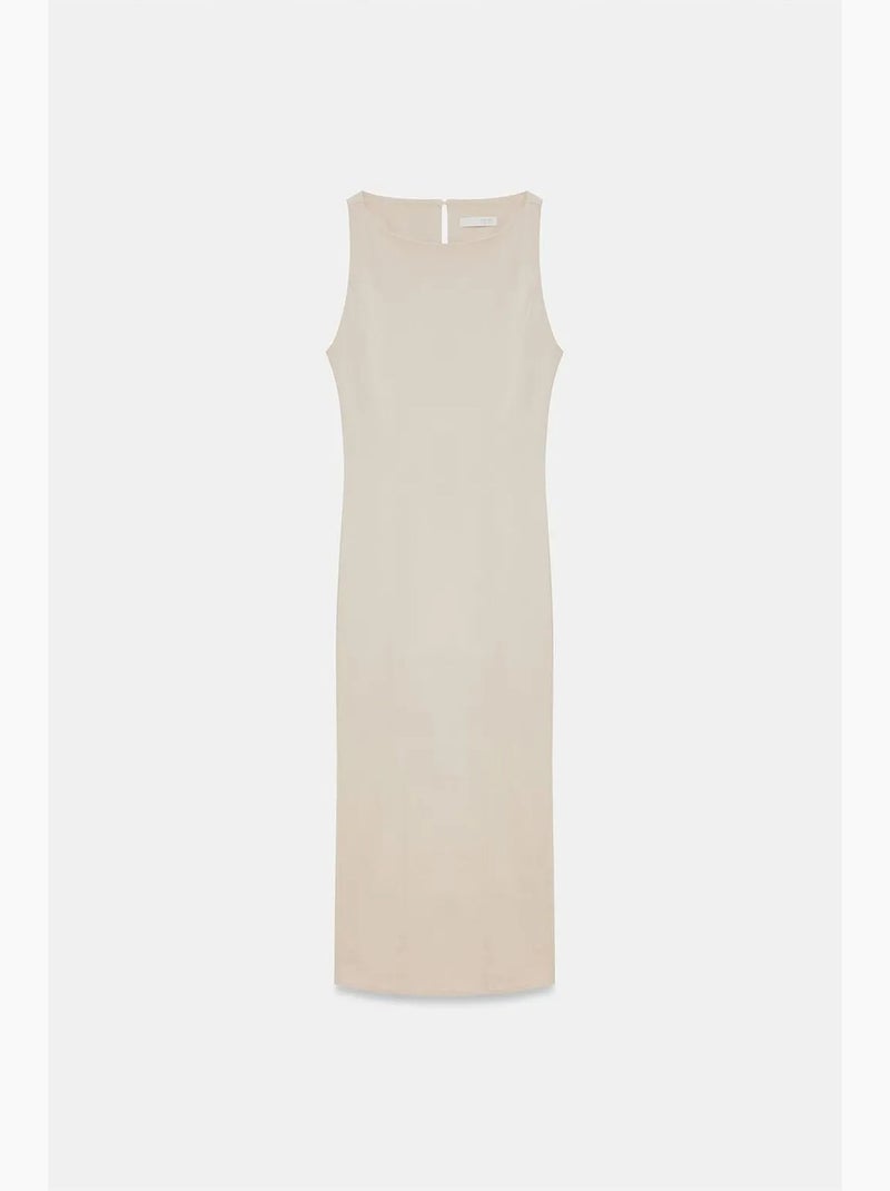 Abito midi bodycon senza maniche con spacco dilvin Beige argilla - Kiabi