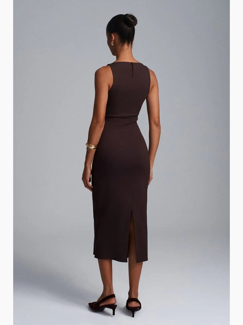 Abito midi bodycon senza maniche con spacco dilvin Marrone scuro - Kiabi