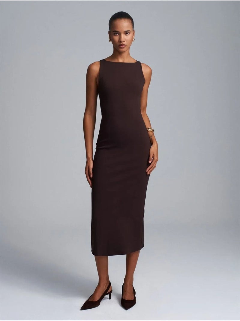 Abito midi bodycon senza maniche con spacco dilvin Marrone scuro - Kiabi