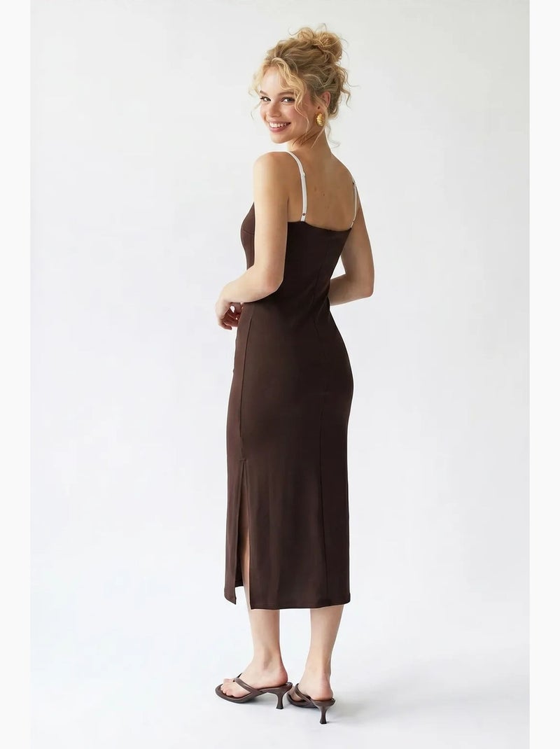 Abito midi bodycon senza maniche con spacco mixray Marrone cioccolato - Kiabi