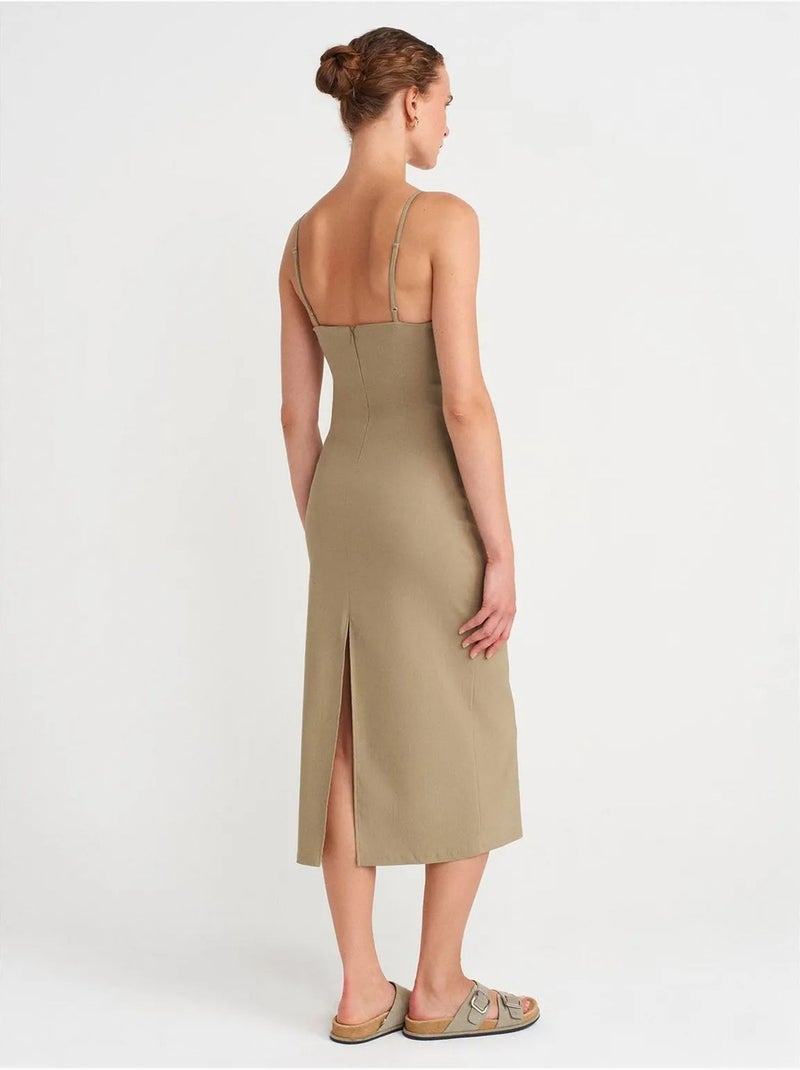 Abito midi bodycon senza maniche dilvin Cachi - Kiabi