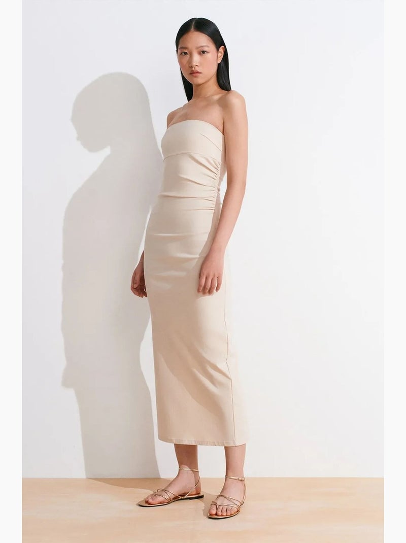 Abito midi bodycon senza spalline con spacco dilvin Beige argilla - Kiabi