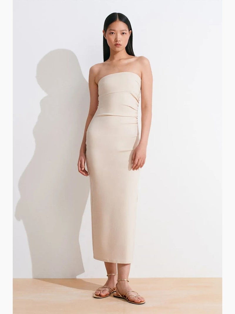 Abito midi bodycon senza spalline con spacco dilvin Beige argilla - Kiabi