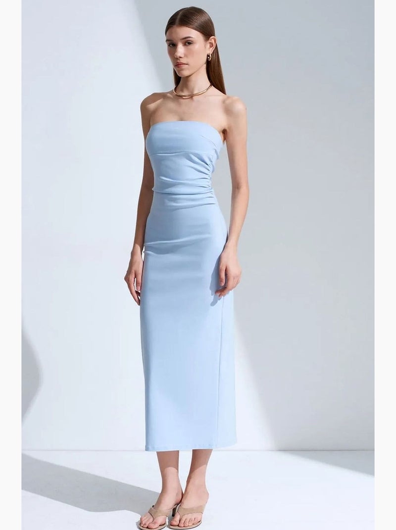 Abito midi bodycon senza spalline con spacco dilvin Blu cielo - Kiabi