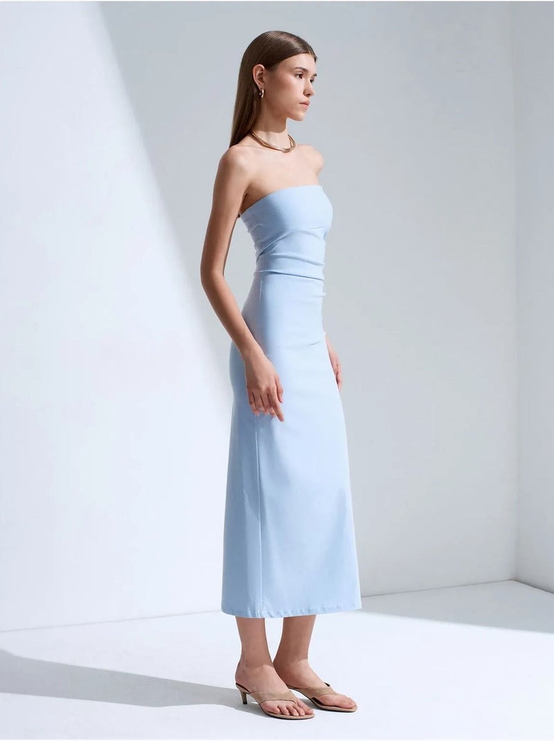 Abito midi bodycon senza spalline con spacco dilvin Blu cielo - Kiabi
