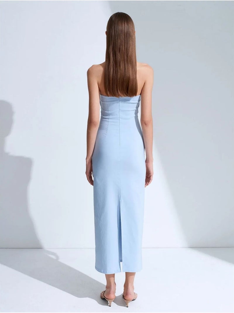 Abito midi bodycon senza spalline con spacco dilvin Blu cielo - Kiabi
