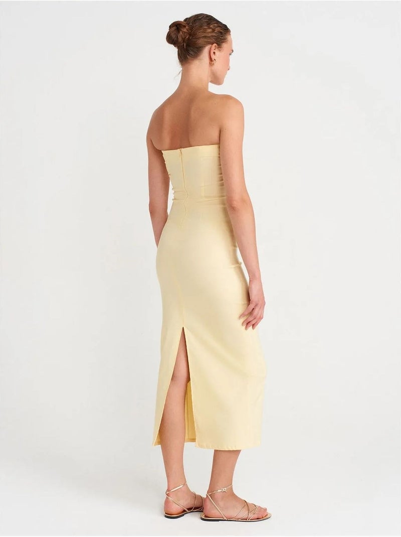 Abito midi bodycon senza spalline con spacco dilvin Giallo limone - Kiabi