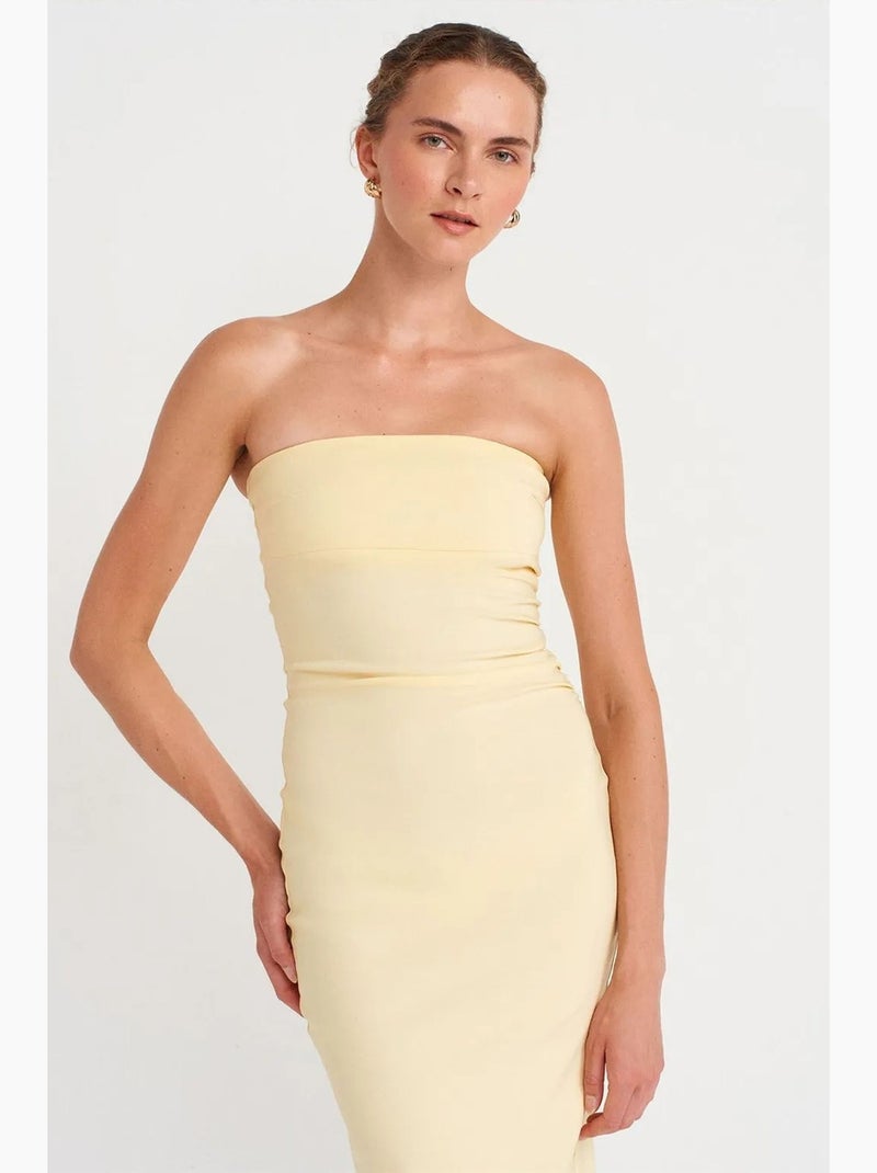 Abito midi bodycon senza spalline con spacco dilvin Giallo limone - Kiabi