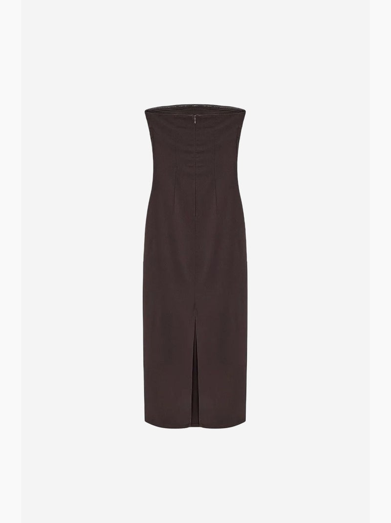 Abito midi bodycon senza spalline con spacco dilvin Marrone cioccolato - Kiabi