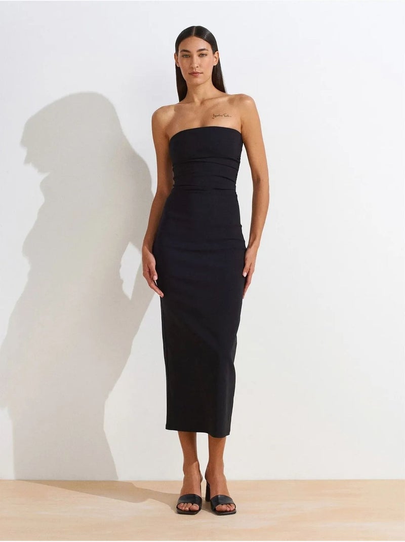 Abito midi bodycon senza spalline con spacco dilvin Nero - Kiabi