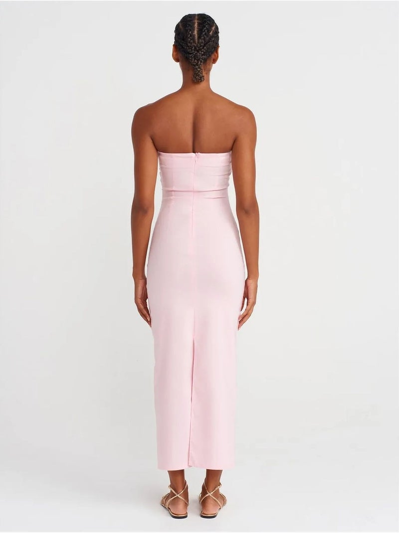 Abito midi bodycon senza spalline con spacco dilvin Rosa confetto - Kiabi