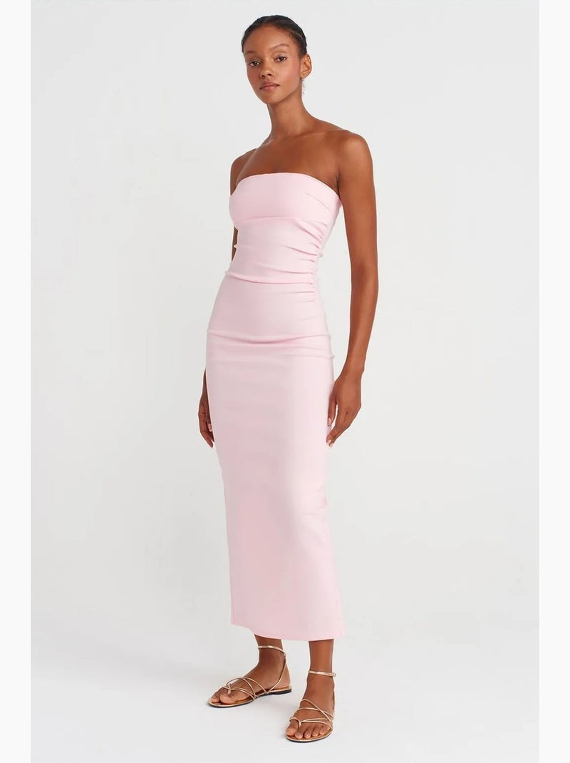 Abito midi bodycon senza spalline con spacco dilvin Rosa confetto - Kiabi