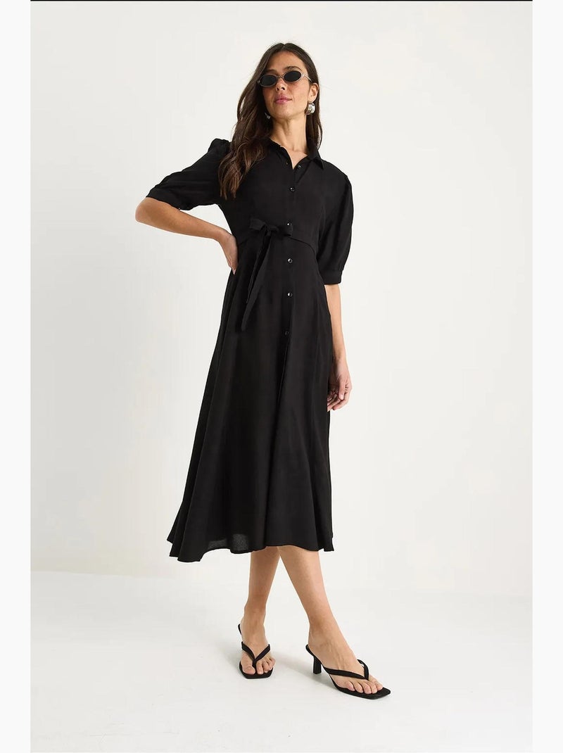Abito midi con chiusura a bottoni e colletto a camicia lucci Nero - Kiabi