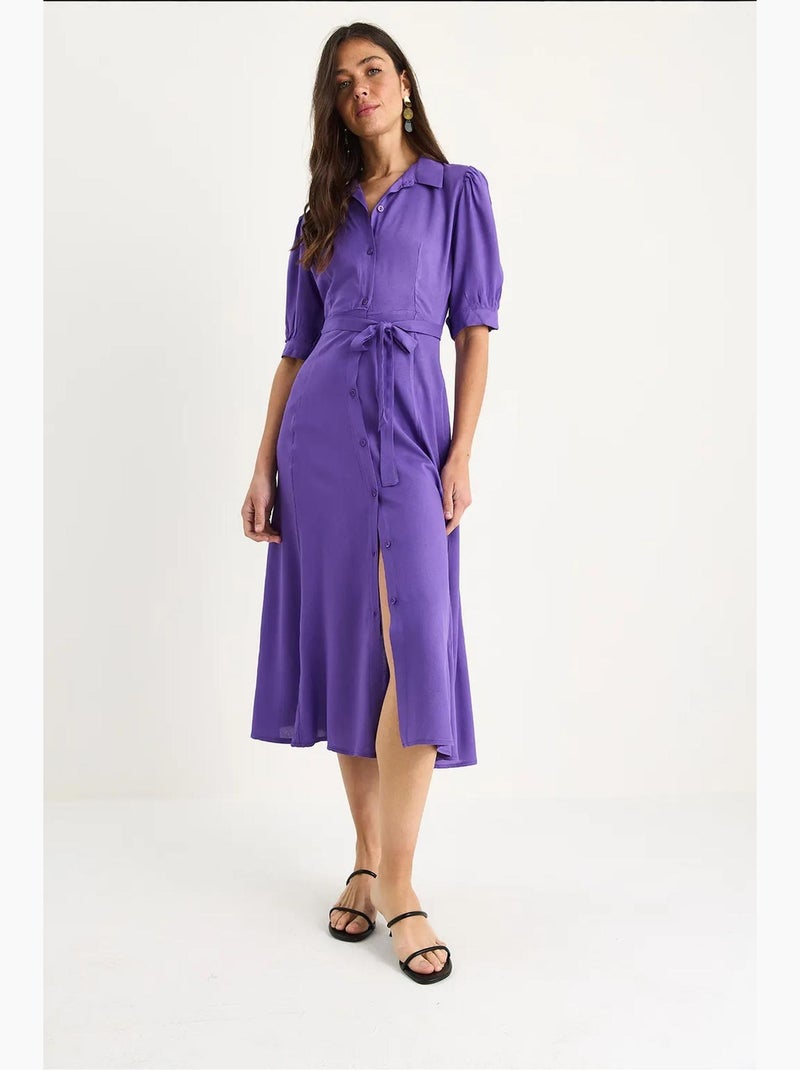 Abito midi con chiusura a bottoni e colletto a camicia lucci Viola melanzana - Kiabi