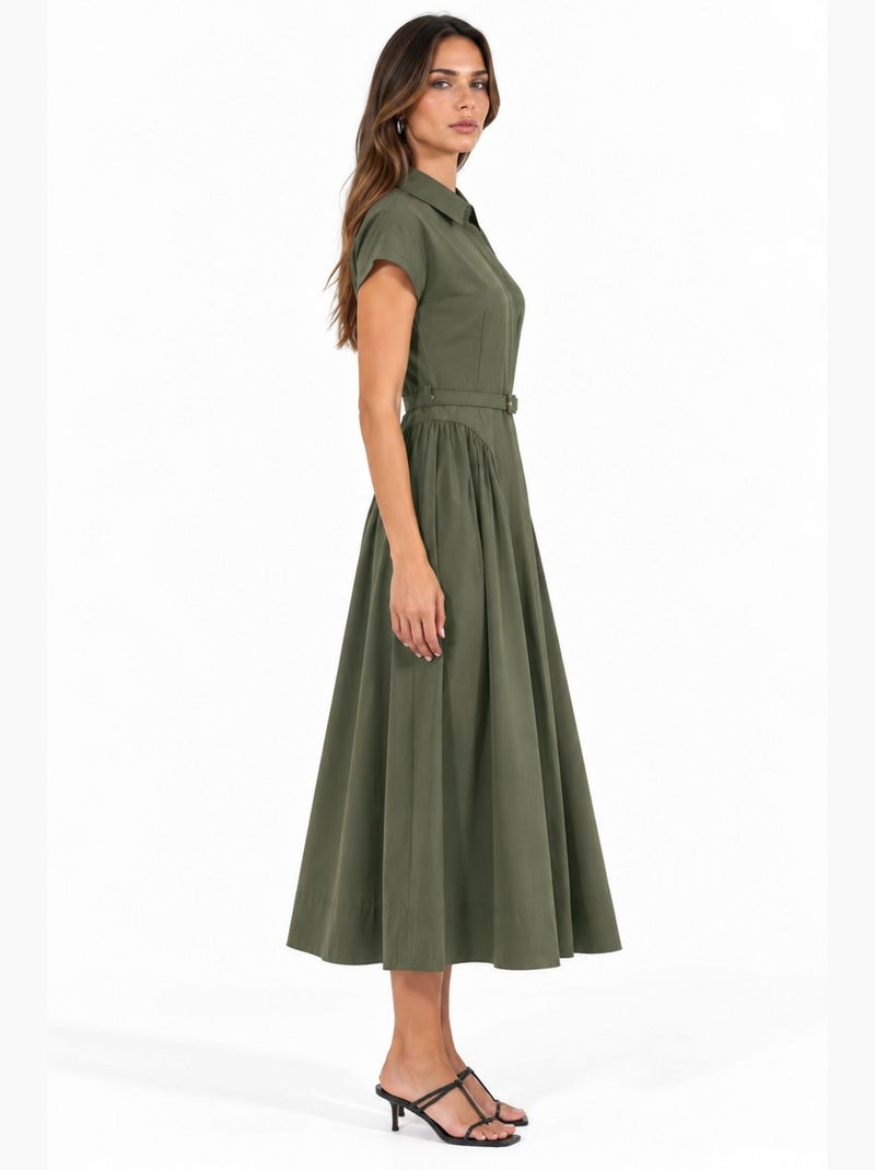 Abito midi con cintura e colletto a camicia busem Cachi - Kiabi