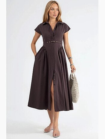 Abito midi con cintura e colletto a camicia busem