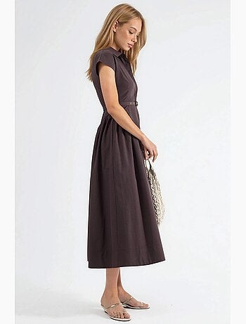 Abito midi con cintura e colletto a camicia busem