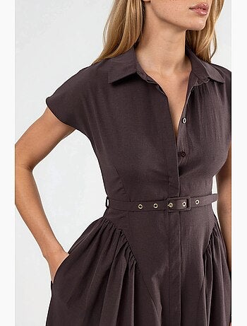 Abito midi con cintura e colletto a camicia busem
