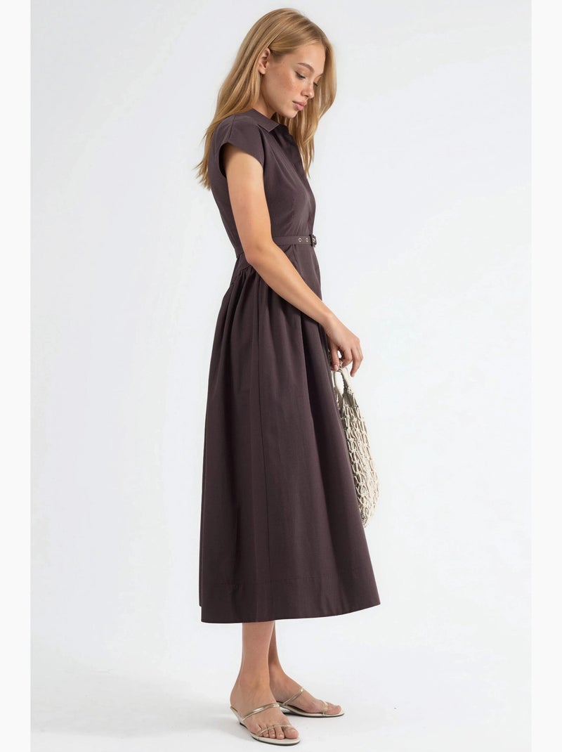 Abito midi con cintura e colletto a camicia busem Marrone cioccolato - Kiabi