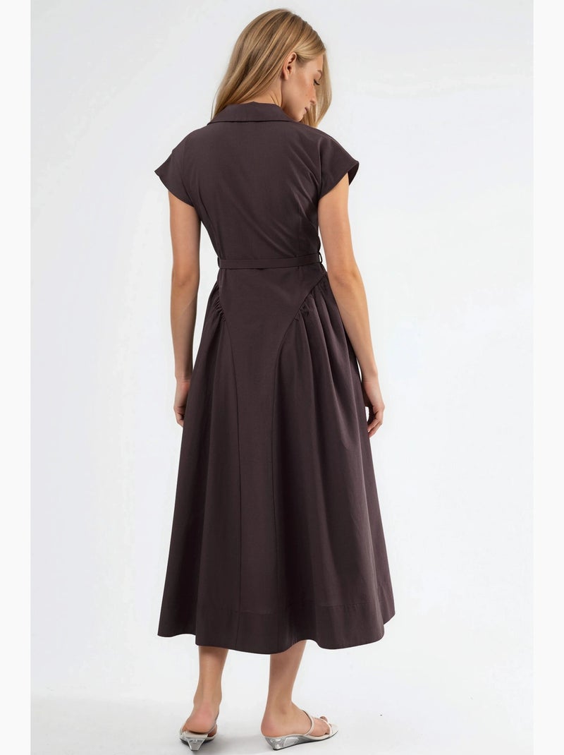 Abito midi con cintura e colletto a camicia busem Marrone cioccolato - Kiabi