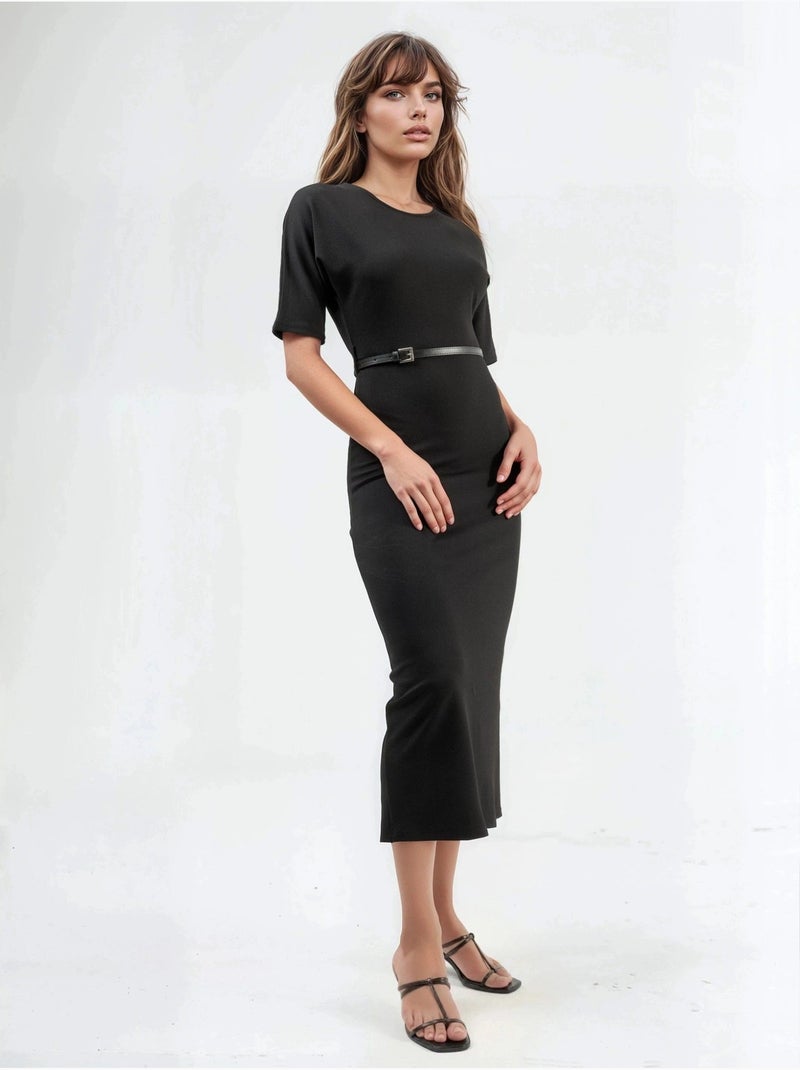 Abito midi con cintura e maniche corte busem Nero - Kiabi