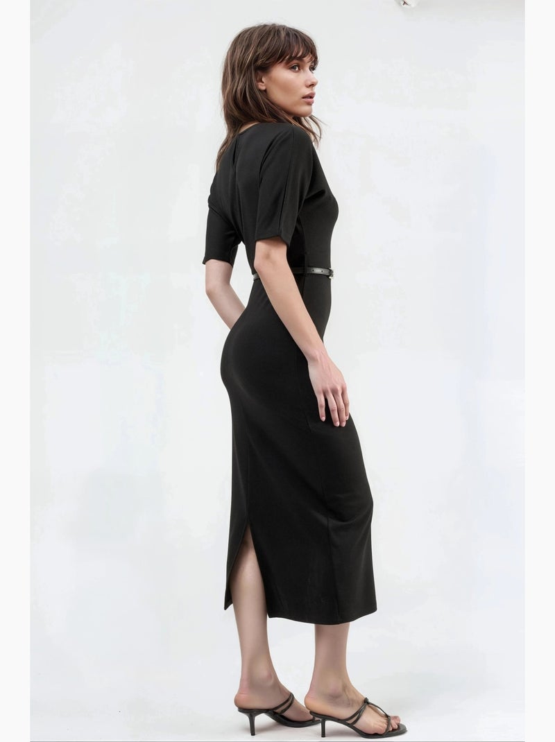 Abito midi con cintura e maniche corte busem Nero - Kiabi