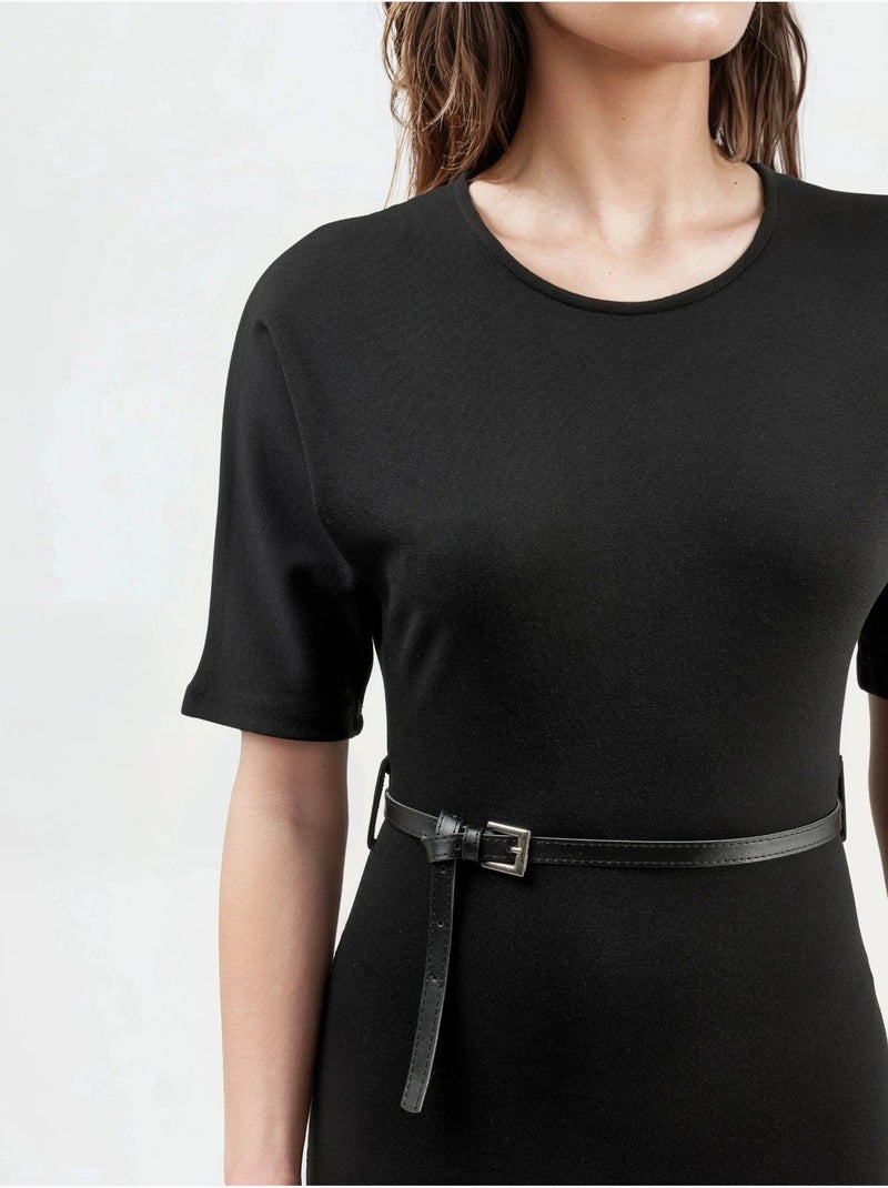 Abito midi con cintura e maniche corte busem Nero - Kiabi