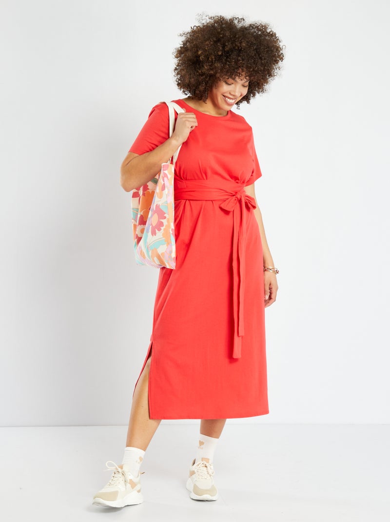 Abito midi con cintura in jersey rosso - Kiabi