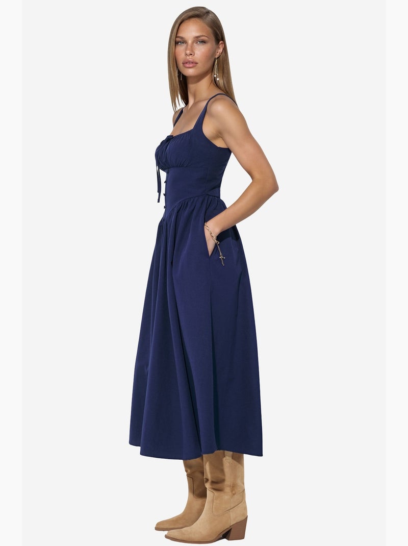 Abito midi con colletto quadrato e dettaglio bottoni busem Blu marino - Kiabi