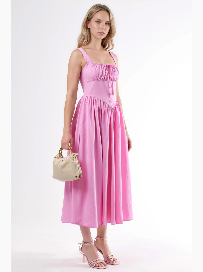 Abito midi con colletto quadrato e dettaglio bottoni busem Rosa confetto - Kiabi