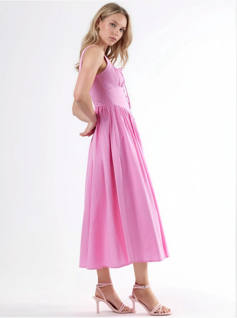 Abito midi con colletto quadrato e dettaglio bottoni busem Rosa confetto - Kiabi