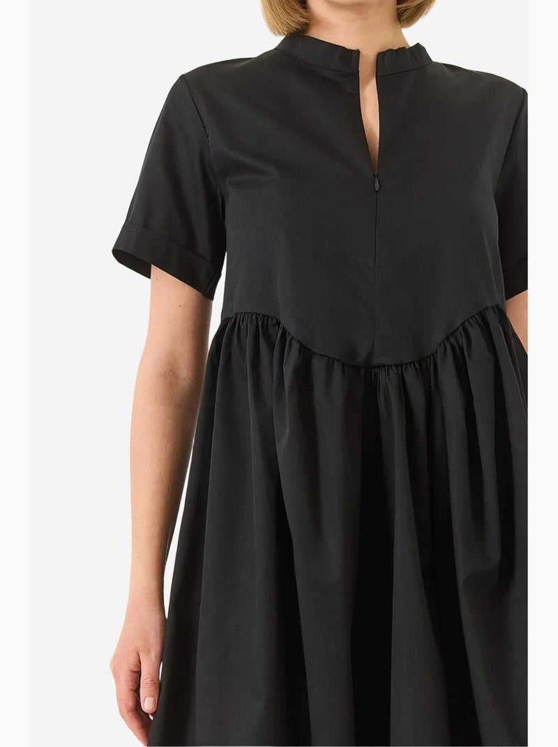 Abito midi con colletto tippet e dettaglio con volant lucci Nero - Kiabi