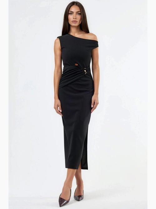 Abito midi con collo asimmetrico e dettagli accessorio busem - Kiabi Abito midi con collo asimmetrico e dettagli accessorio busem - Kiabi