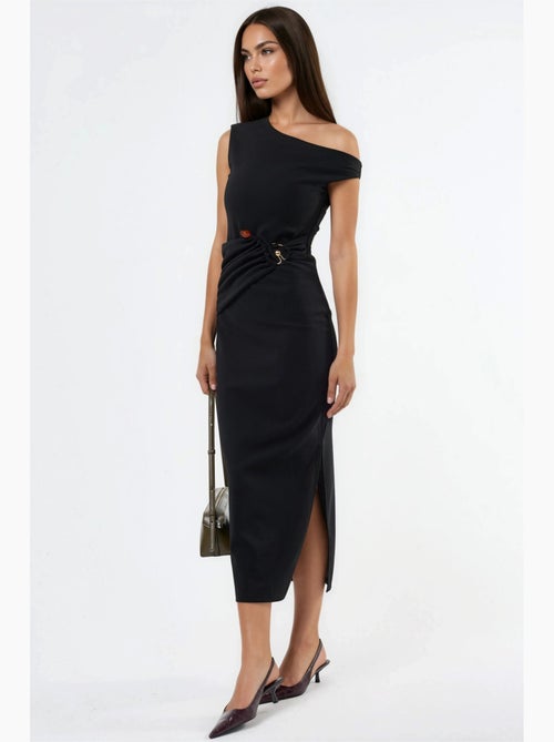Abito midi con collo asimmetrico e dettagli accessorio busem - Kiabi Abito midi con collo asimmetrico e dettagli accessorio busem - Kiabi
