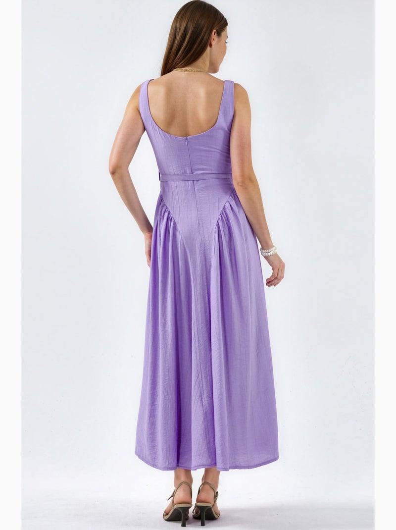 Abito midi con collo quadrato e cintura busem Blu lavanda - Kiabi