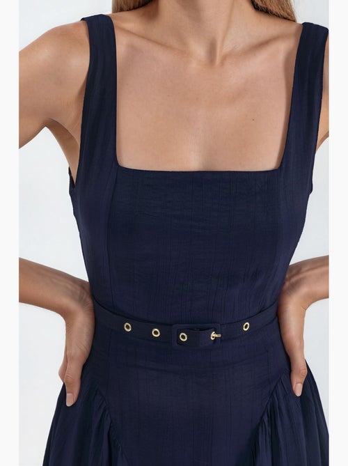 Abito midi con collo quadrato e cintura busem - Kiabi