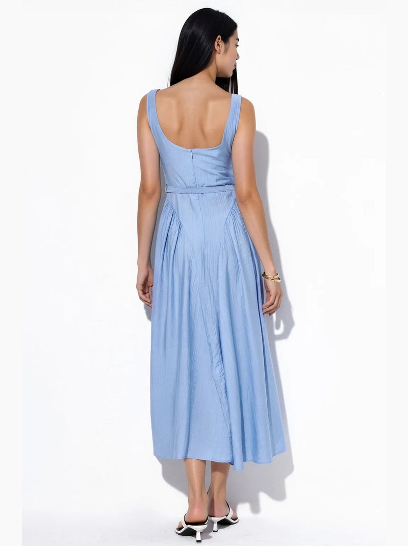 Abito midi con collo quadrato e cintura busem Blu - Kiabi