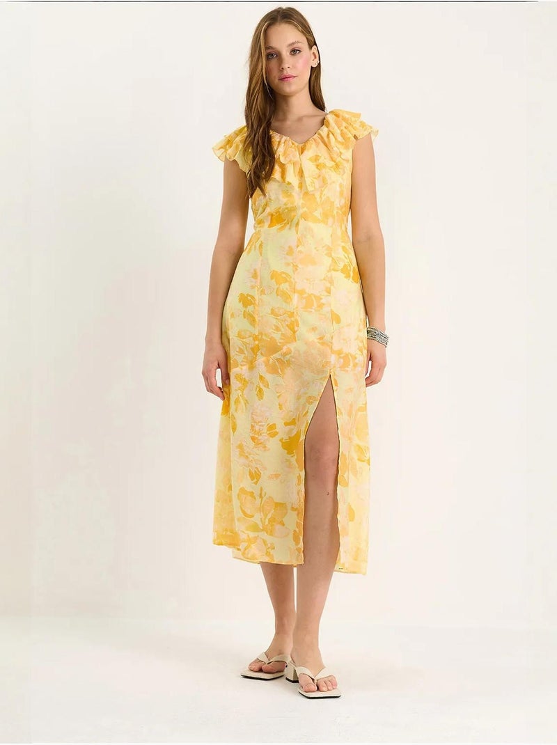 Abito midi con dettaglio a balze lucci Giallo limone - Kiabi