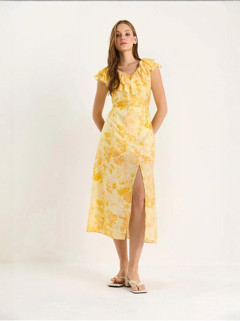 Abito midi con dettaglio a balze lucci Giallo limone - Kiabi