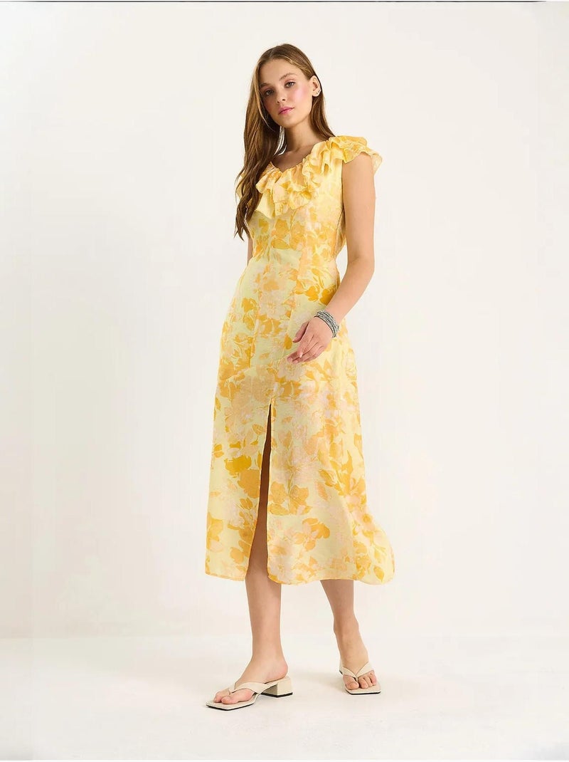 Abito midi con dettaglio a balze lucci Giallo limone - Kiabi