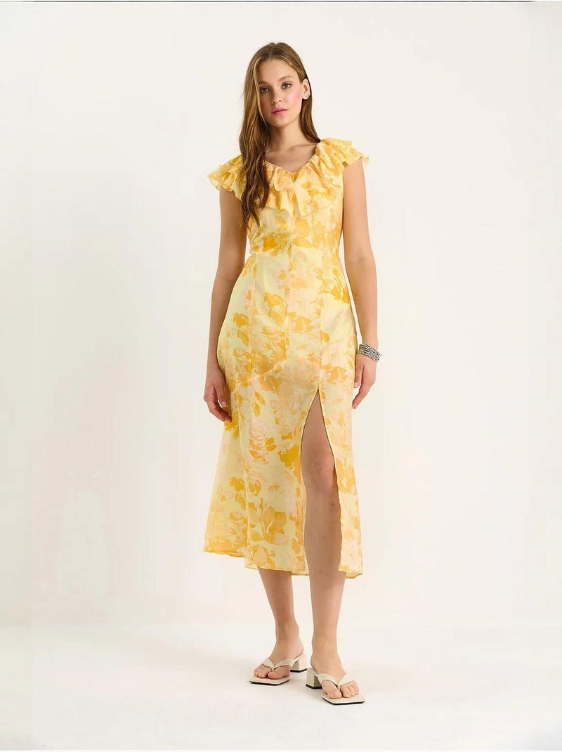 Abito midi con dettaglio a balze lucci Giallo limone - Kiabi