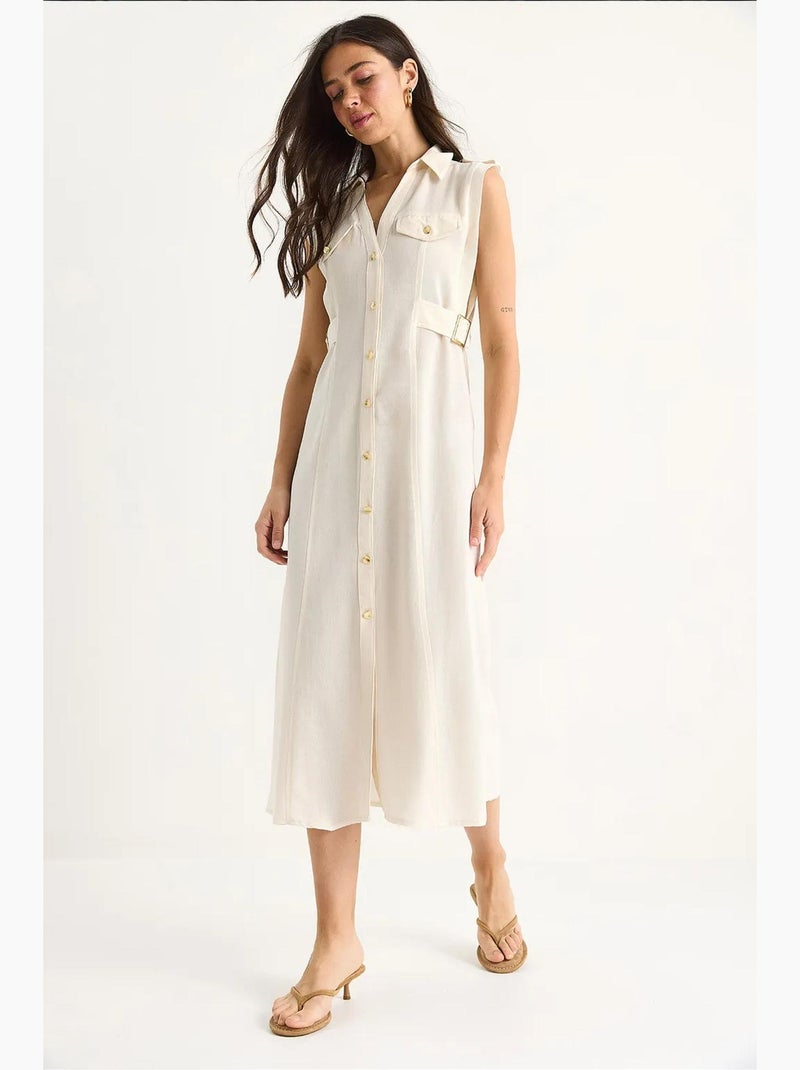 Abito midi con dettaglio cintura lucci Beige argilla - Kiabi