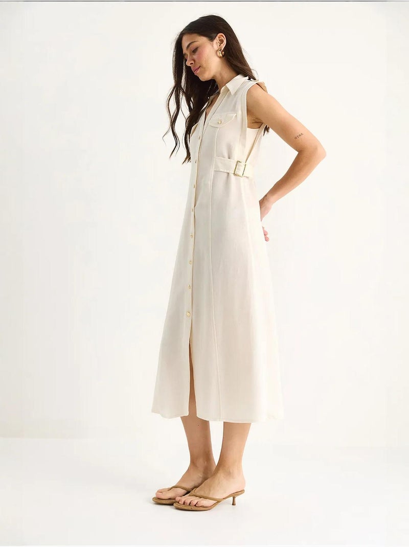 Abito midi con dettaglio cintura lucci Beige argilla - Kiabi